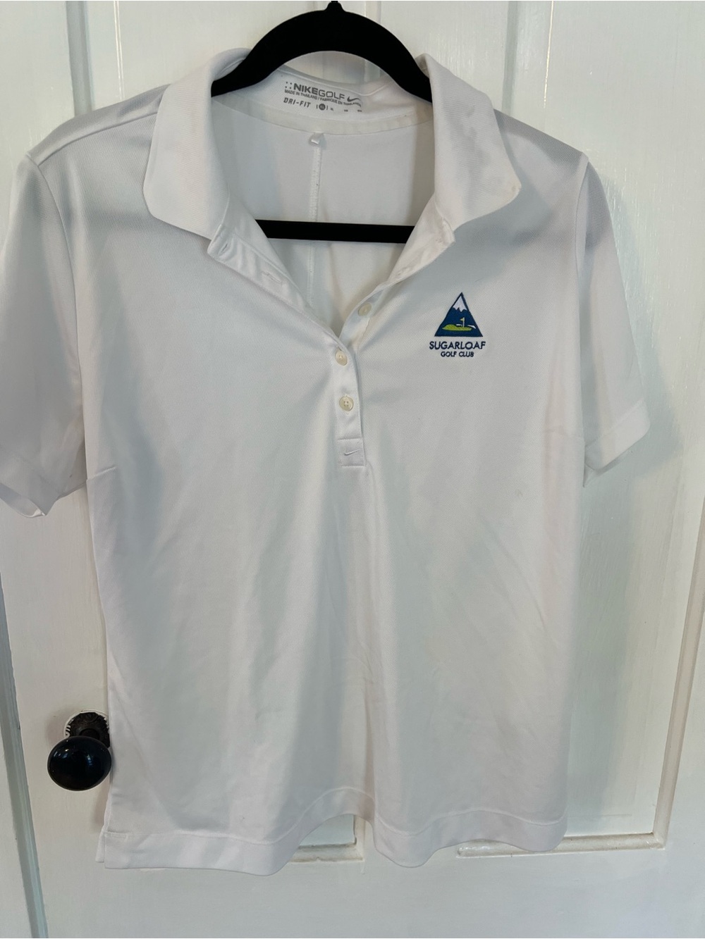Nike White Polo with Blue & Green Sugarloaf Golf Logo